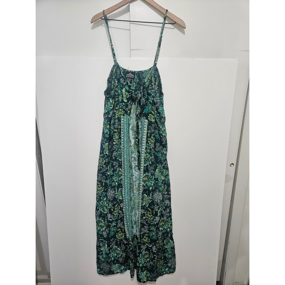 Angie Boho Floral Paisley Smocked Maxi Dress Teal Green 4X Plus Size Rayon